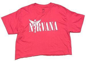 Nirvana Cropped Top Pink T-shirt Tee Size L Logo Grunge 90’s Band Tee Chop Belly